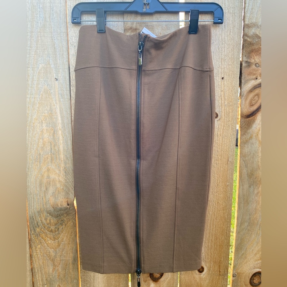 ALBERTO MAKALI VTG BROWN STRETCH ZIP KNEE LENGTH PENCIL SKIRT 6/40